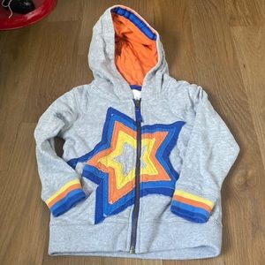 Mini Boden Star Appliqué Zip Up Hoodie Size 3-4 Y